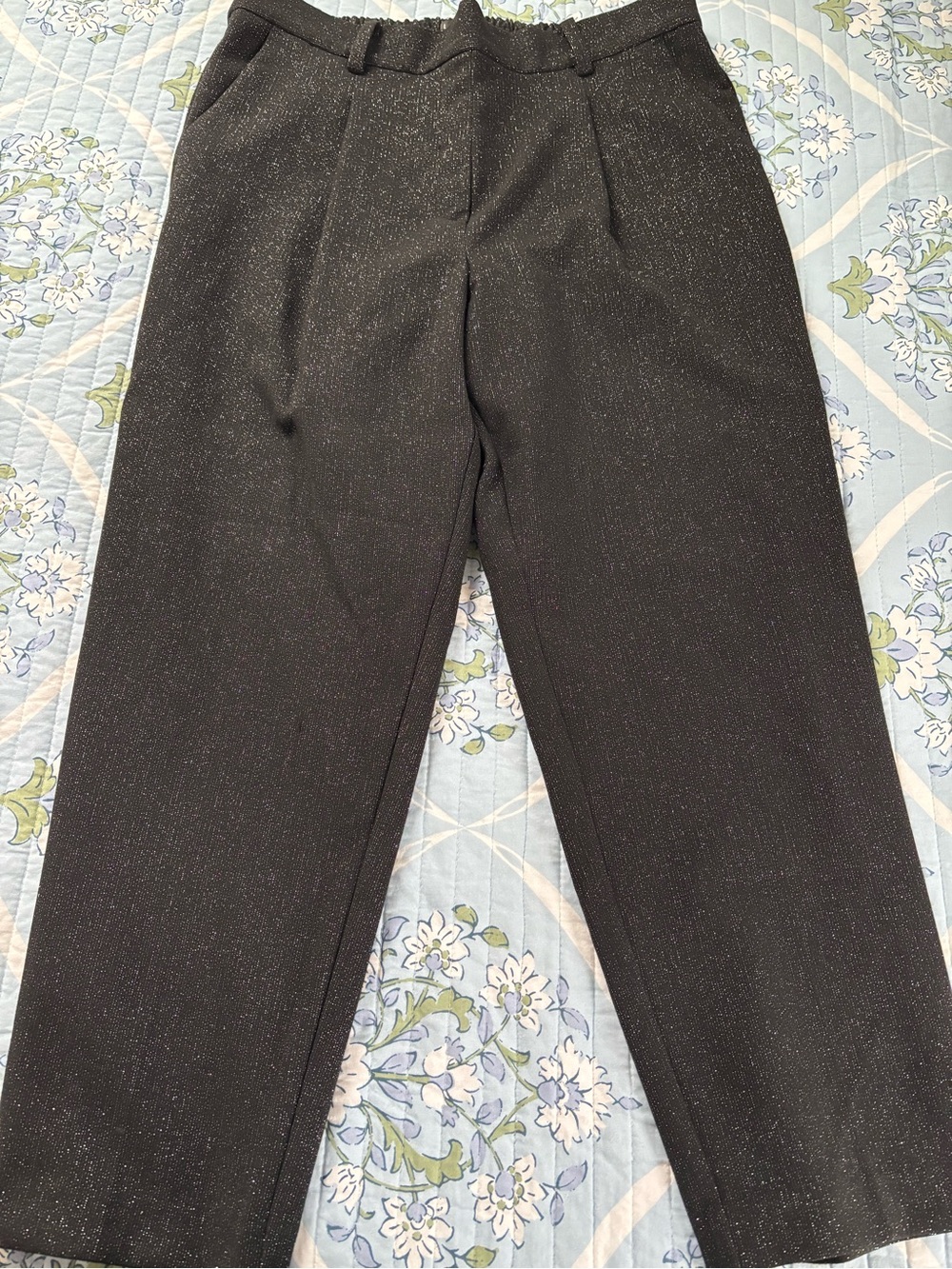 LOFT Black Sparkle Straight-Leg Trousers